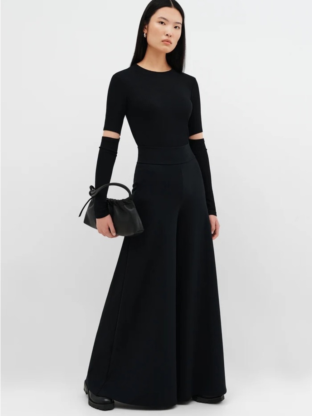 Marcella NYC Georgia Ponte Black Wide-Leg Pants